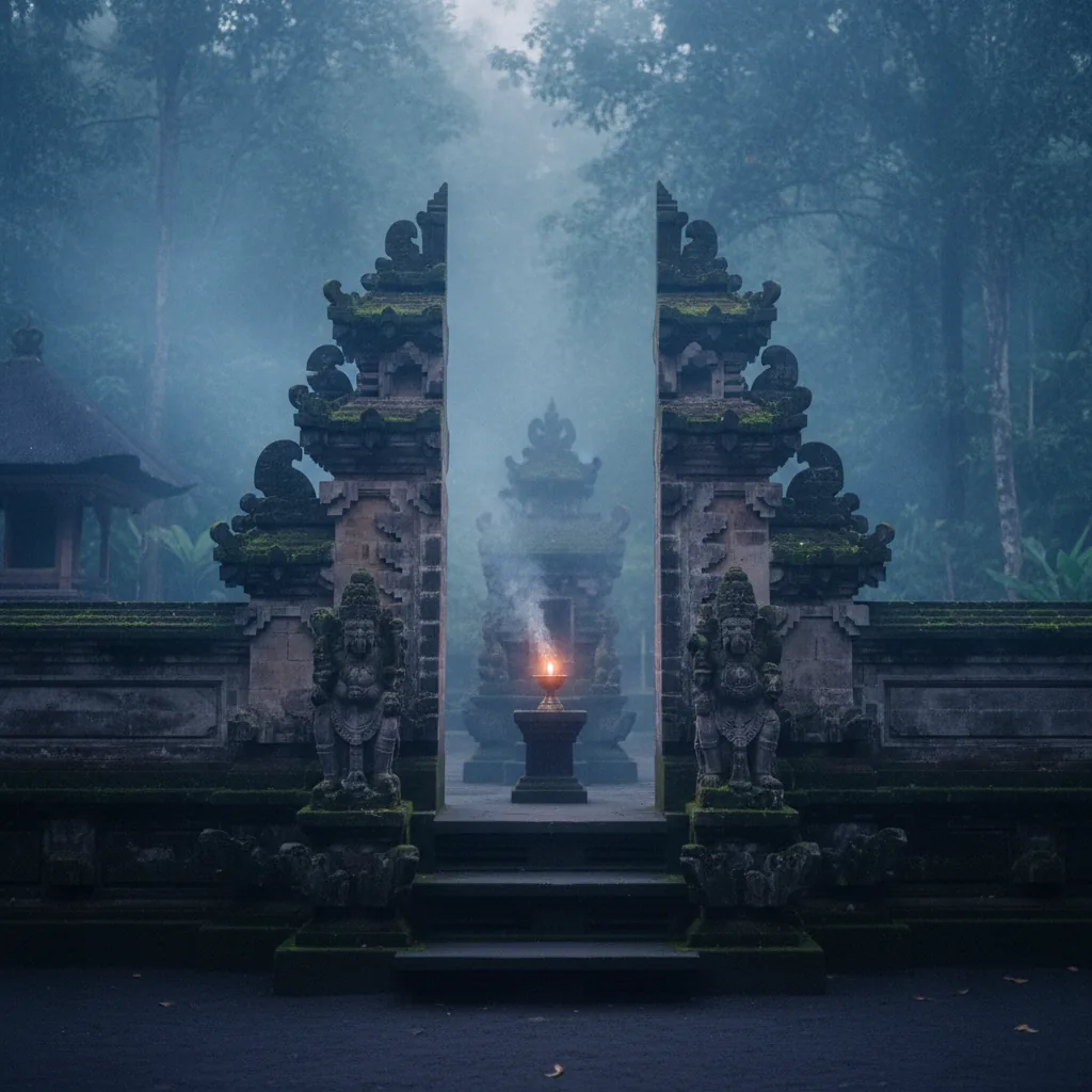 A small temple in Ubud, Bali at dusk